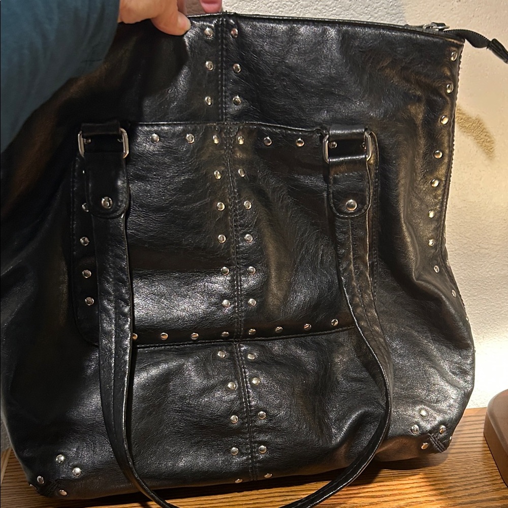 Black Studded Leather Tote - Picture 4 of 12